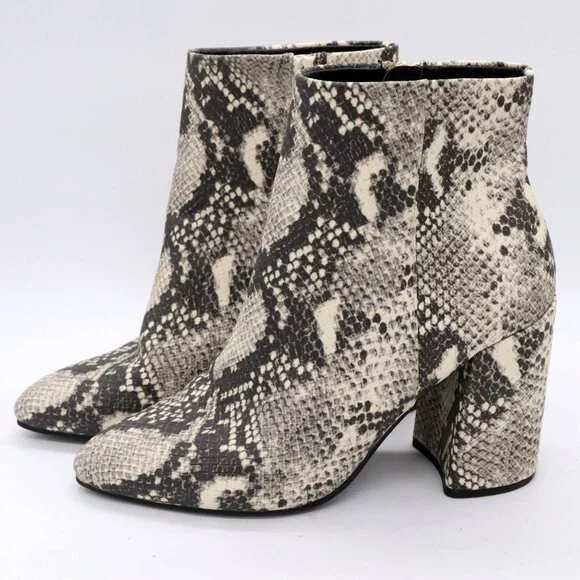 Steve Madden Snakeskin Print Ankle Booties Block Heel Side Zip Womens Sz 7.5 - Picture 1 of 10